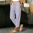 thumbnail image 2 of Casual Pants for Women Pinstripe Casual Drawstring Elastic Waist Pant Loose Wide Leg Button Trousers With Pockets XL, 2 of 9