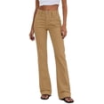 thumbnail image 2 of Hvogkswy Straight Leg Cargo Pants Women, Solid High Waist Flared Pants Button Zipper Pullover Lightweight Casual Hiking Pants with Pockets, 2 of 6