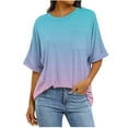 thumbnail image 2 of Oversized Tshirts T-Shirts for Women Trendy Gradient Color Chest Pocket Crew Neck Loose Tee Shirt Summer Tops (L, Sky Blue), 2 of 7