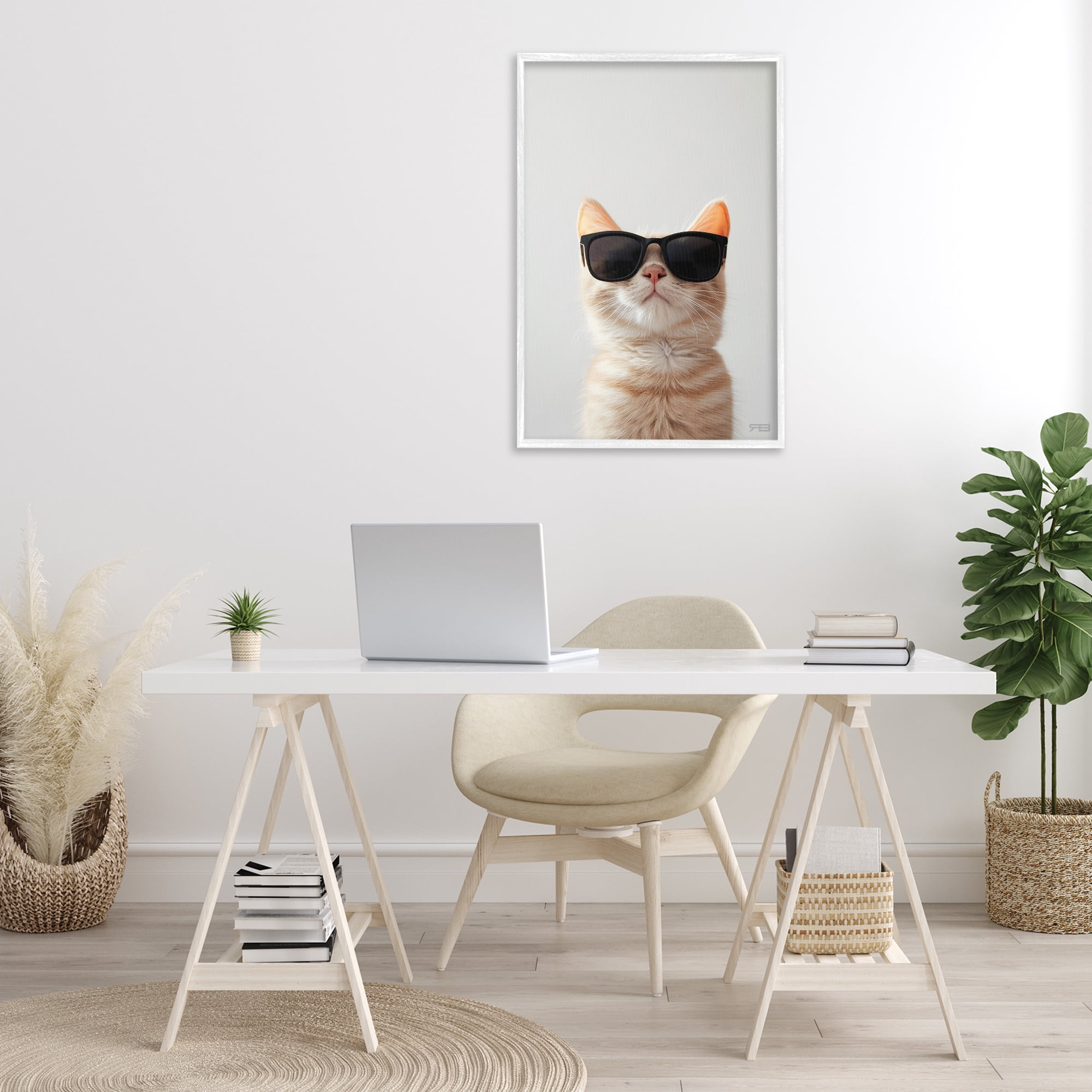 Stupell Industries Cool Sunglasses Cat Animals & Insects Painting White Framed Art Print Wall Art, 20 x 30