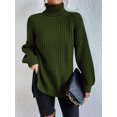 thumbnail image 2 of EYIIYE Chandail d'Automne Hiver pour Femmes à Manches Longues Col Roulé Tricoté chandail Couleur Unie Ourlet Fendu Long Tricoté Ample Décontracté Confortable, 2 of 8