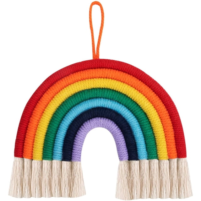 Tapices de Arcoiris Tejido a Mano Tapices Decorativos Colgante Borla Tapiz de Pared Macramé de 7 Cuerdas Trenzadas para Dormitorio Sala de Estar Vivero de Bebés Niños