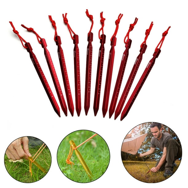 10 PCS Superior Aluminum Tent Stake with Bag and Carabiner Light Weight