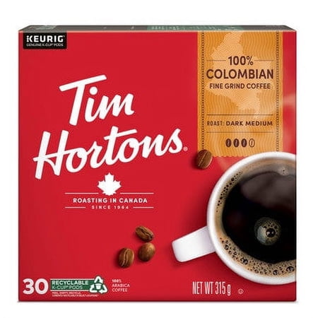 Tim Hortons Colombian Coffee  Single Serve Keurig K-Cup Pods  Dark Medium Roast  30 Count {Imported from Canada}