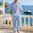 thumbnail image 3 of Aofany Men's 2 Piece Outfit Mens Linen Sets Long Sleeve Button Down Shirt And Pants Set Solid Color Summer Thin Beach Outfits Set, 3 of 8