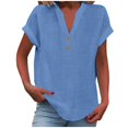 thumbnail image 2 of Danhjin Short Sleeve Womens Tops Summer Round Neck T-Shirts Dressy Casual Blouses Cre Wneck Cotton Linen Casual Button Tee Loose Fits, 2 of 5