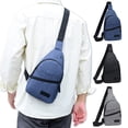 thumbnail image 1 of Bolsa de pecho para viajar | Mochila mensajera Mini Crossbody de tela Oxford | Correa ajustable, bolsillos de varias capas, encaja en el móvil | Negro gris azul marino 30x17x5cm, 1 of 7