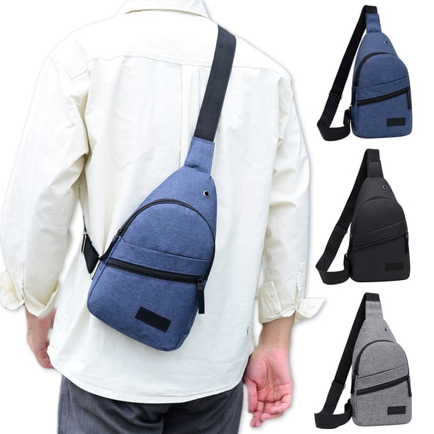 Bolsa de pecho para viajar | Mochila mensajera Mini Crossbody de tela Oxford | Correa ajustable, bolsillos de varias capas, encaja en el móvil | Negro gris azul marino 30x17x5cm