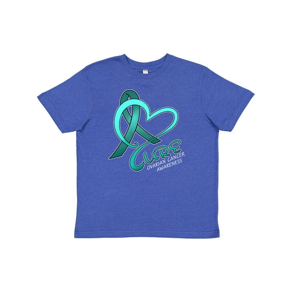 Inktastic Cure- Ovarian Cancer Awareness Teal Ribbon Youth T-Shirt
