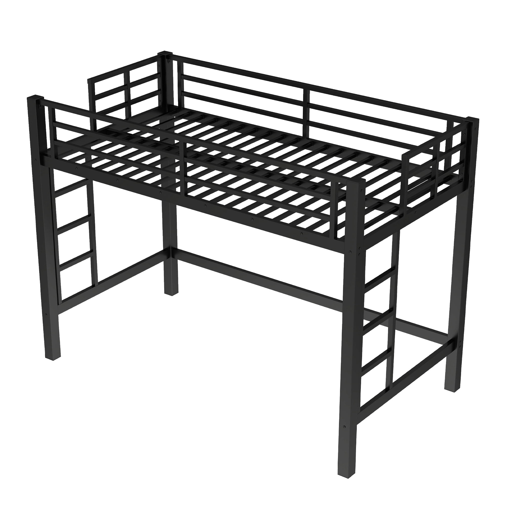 Mintazer Twin XL Metal Loft Bed with Dual Side Ladders & Guardrails for Bedroom Dorm, Black