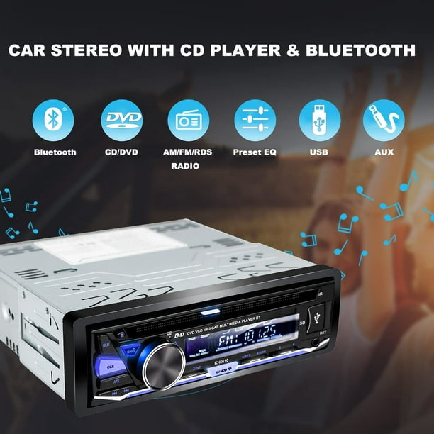 Autoradio stéréo Alondy Single DIN avec lecteur CD DVD Bluetooth Récepteurs  audio FM/AM/RDS MP3 USB SD AUX 