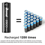 BONAI AA Rechargeable Batteries High-Capacity 2800mAh 1.2V NiMH Battery Low Self Discharge Pre-Charge Double AA Battery 24 Pack