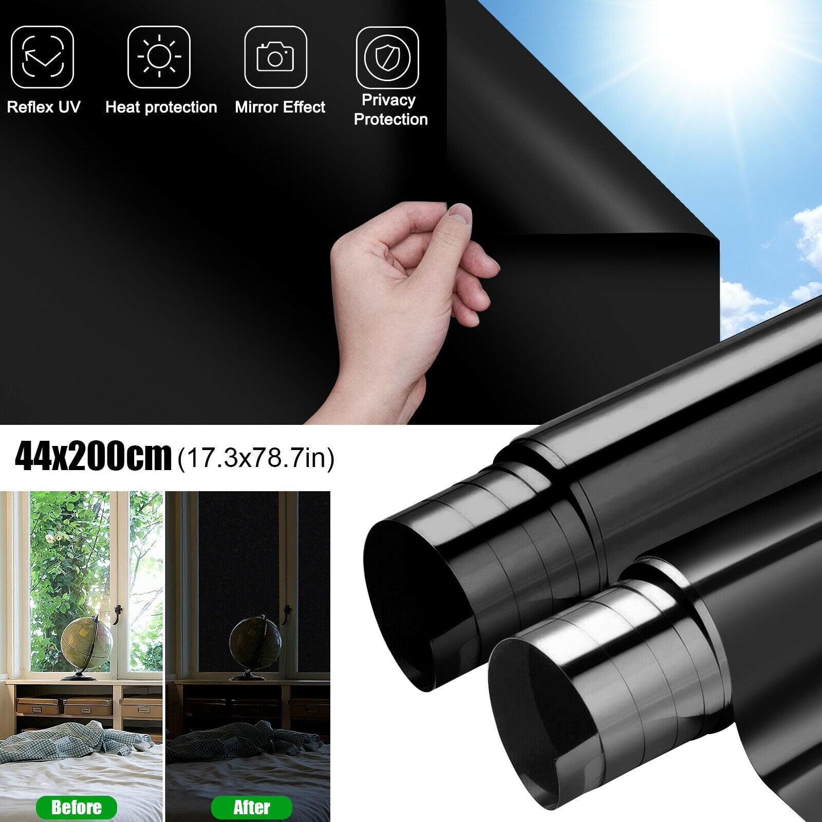 Blackout Window Film 100% UV Static Cling, Privacy Black Opaque Film,17.3*78.7 inch - Walmart.com