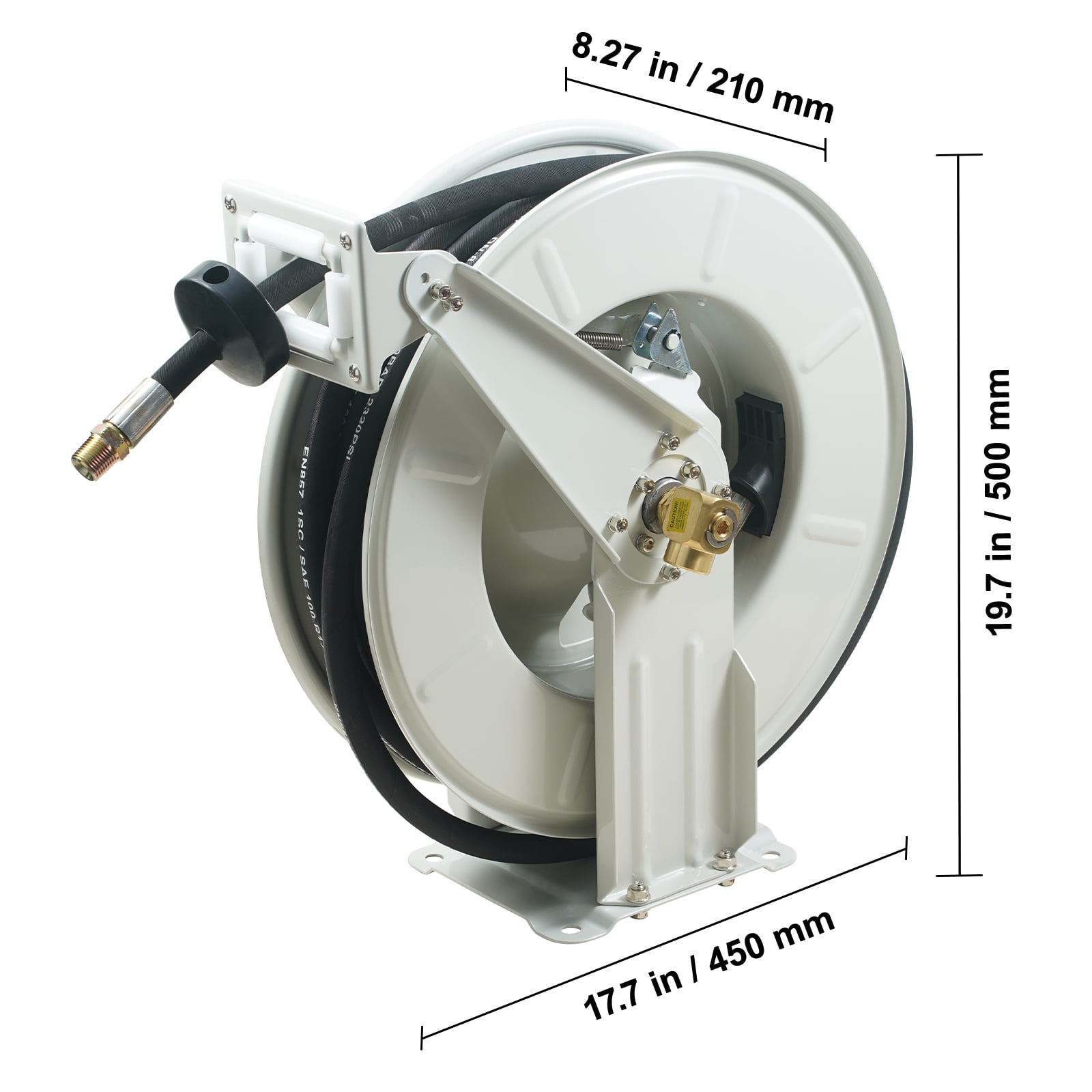 VEVOR Fuel Hose Reel, 1/2" x 50', Extra Long Retractable Machine Oil Hose Reel, Spring Driven Auto Swivel Rewind, Heavy-Duty Carbon Steel Construction with Hose for Auto Repair, Industries, 2300 PSI