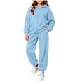 thumbnail image 6 of HAOTAGS Boys Girls Sweatsuit Set,2-Piece Hoodie Zip Up with Jogger Pants Fall Winter Fleece Lined Sets Sky Blue Size 7, 6 of 7
