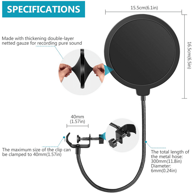 Pop Filter For Studio Microphone, Pop Shield Mic Wind Screen For Better Vocal Recordings