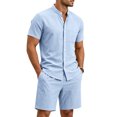 thumbnail image 4 of Maqroz 2 Piece Linen Shorts Set for Men Button Down Short Sleeve Shirt Elastic Waist Shorts Fashion Solid Casual Breathable Daily Wear with Pockets, 4 of 9