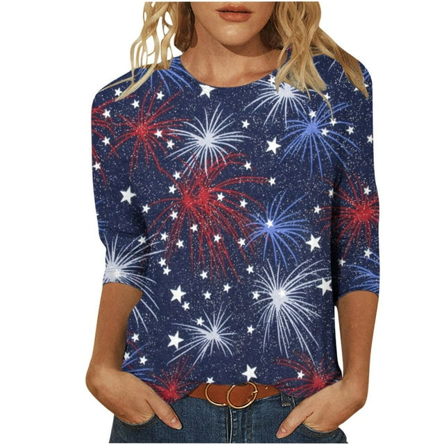 CHUANK Plus Hauts pour Femmes Chic Décontracté Col Rond Manches Courtes Chemises et Blouses pour Femmes T-Shirts à Imprimé Papillon du 4 Juillet pour Femmes Tunique Graphique Patriotique Tendance Haut d'Été Plage