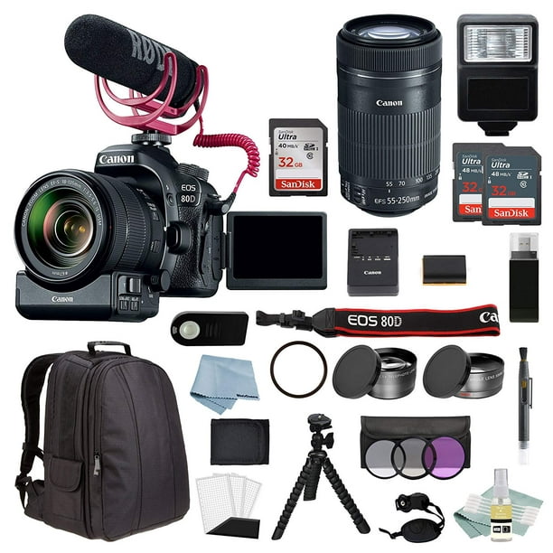 Canon EOS 80D Digital SLR Camera Video Creator Kit with EF-S 18-135mm & EF-S 55-250mm IS STM Lens + Advanced Accessory Bundle Walmart.com