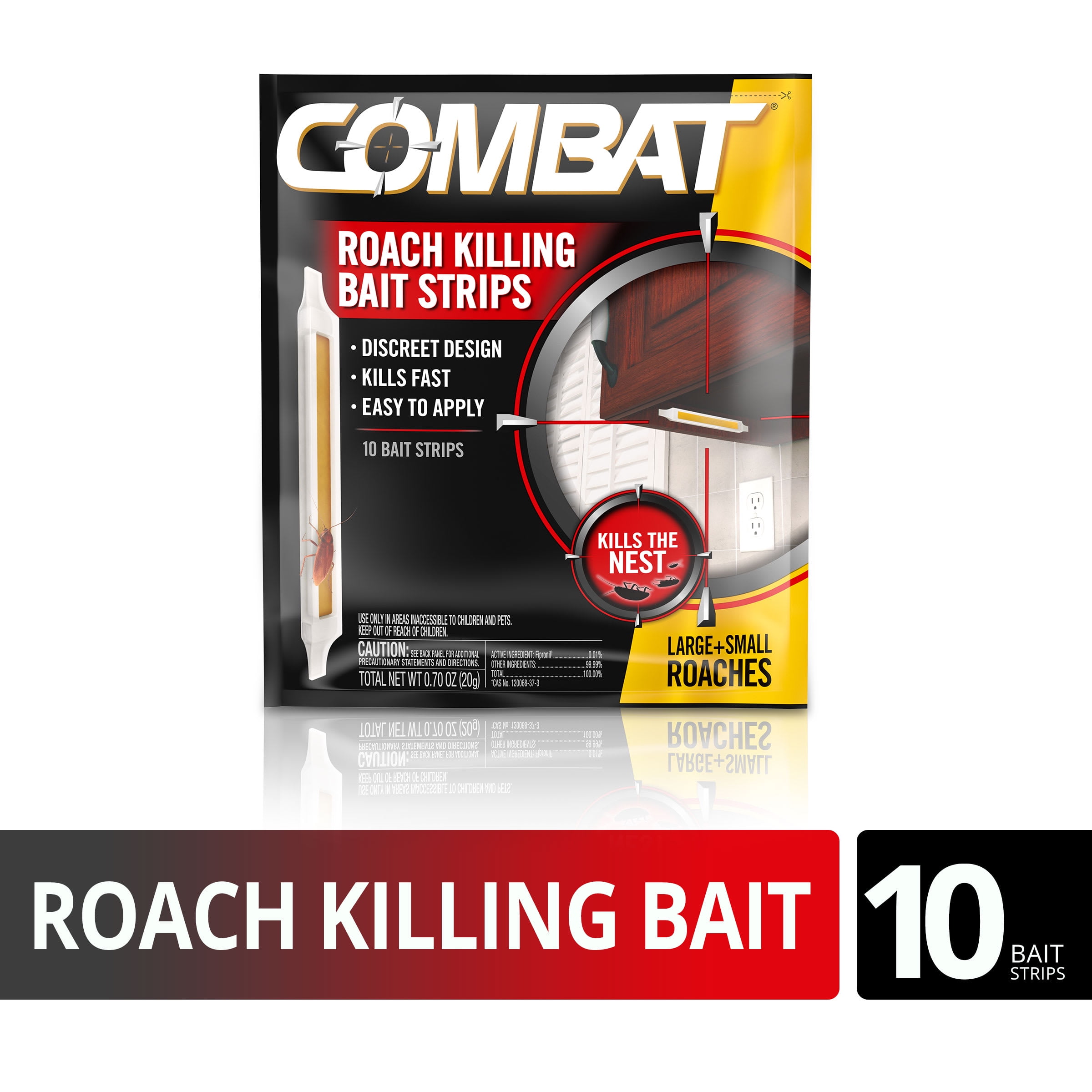 Combat Roach Killing Bait Strips for Large and Small Roaches, Indoor and Outdoor Use, 10 Count