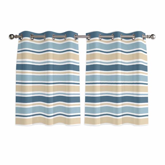 Khaki Blue Striped Kitchen Curtains Window Panels, Farmhouse Stripes Modern Abstract Art Insulated Window Treatment Curtain, Grommet Curtains for Bedroom/Living Room/Bathroom, 2 Piece 42"Wx54"L
