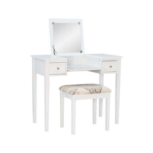 36 White Solid Vanity Set With Mirror, Vanity Desk Combo Black And White