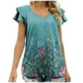 thumbnail image 2 of SHOPESSA Womens Tops Summer Fashion V-neck T-Shirt Flounces Short Sleeve Casual Loose Fit Tee Shirts Blouse Print Shirt, 2 of 7