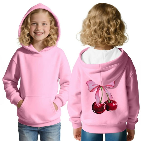 Eltusu Girls Pullover Hoodies, Casual Relaxed Fit Long Sleeve Graphic Sweatshirts with Pockets Pink Size 3-13 T