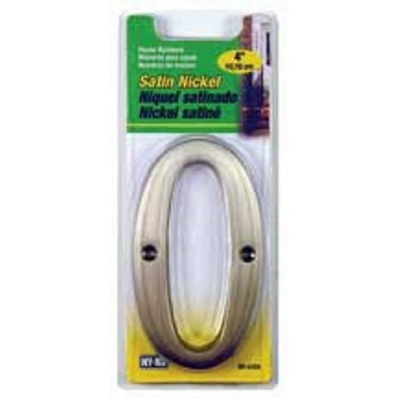 Hy-Ko 4-Inch House Number 0, Satin Nickel Finish, Brass, Includes Mounting Screws