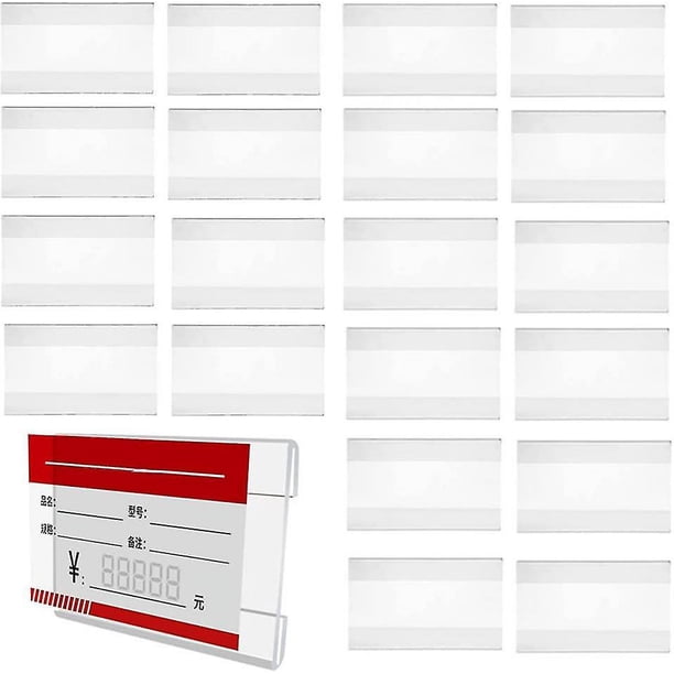 20 piezas de portaetiquetas transparente, portaetiquetas adhesivo, portaetiquetas acrílico, portaetiquetas de precio, etiquetas de inserción para estantes para supermercados de oficina