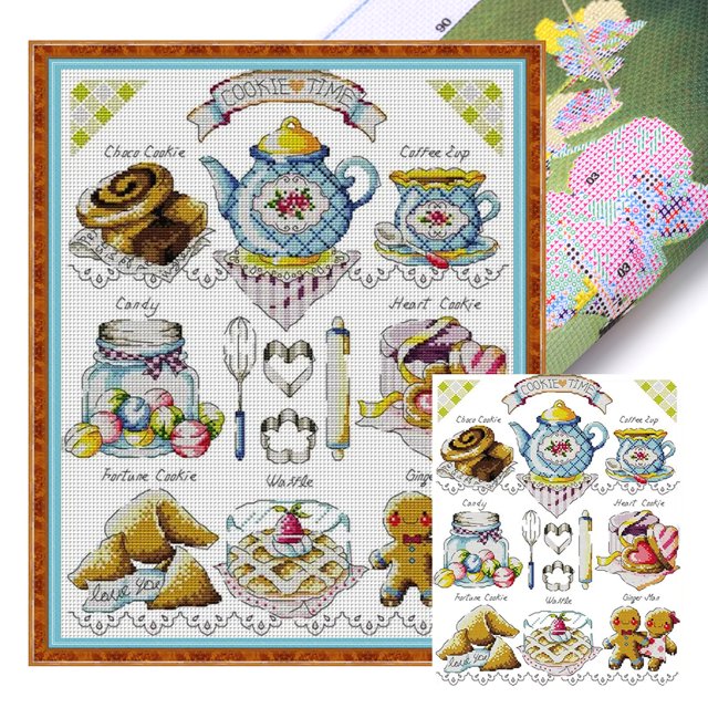 Kit Punto Cruz Con Bocadillos Té Hilo Algodón Ecológico Bordado 14CT 36x44cm