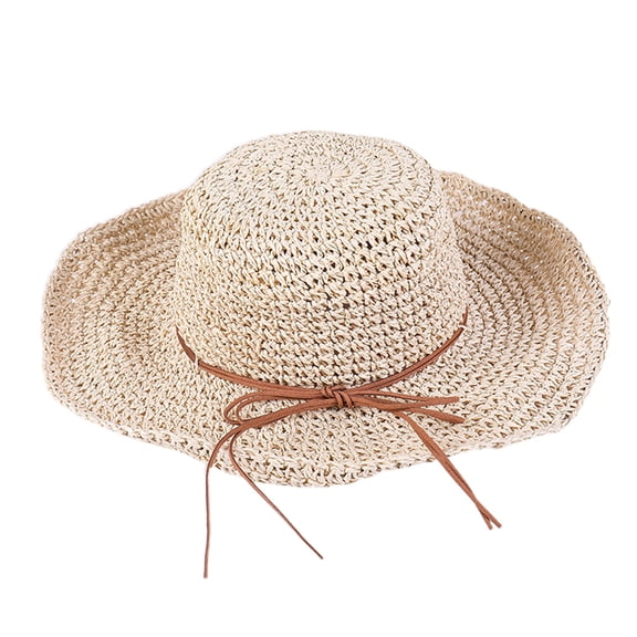 52-58cm hat circumference adjustable ladies outdoor big eaves bow beach sunshade straw hat - Beige