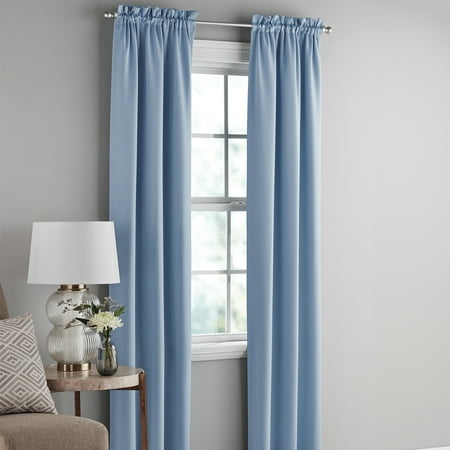 Mainstays Solid Blackout Curtain Panel Pair, Set of 2, Blue Quartz, 30”W x 84”L