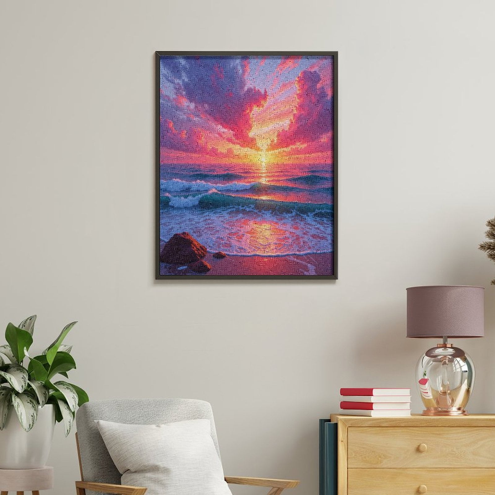 Paint By Numbers Kit for Adults Beginner - DIY Sunset Ocean Waves Beach Serenity Canvas Painting Kits for Adults, Frameless Paint By Number for Adults for Home Wall Decor 16x20 Inch