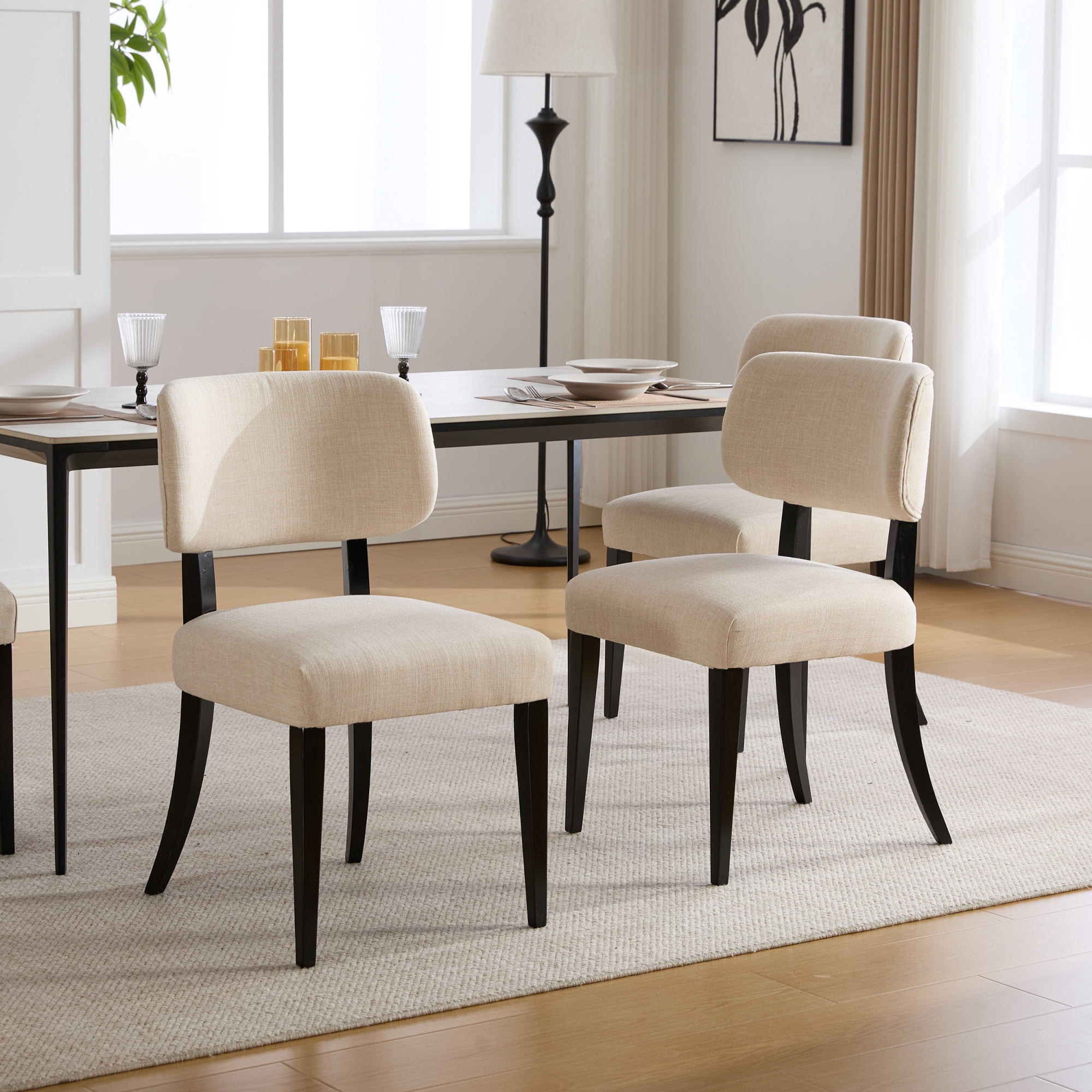 Leumius Dining Chairs Set of 2, Modern Fabric Upholstered Dining Room Chair Kitchen Chairs, Farmhouse Dinner Chair for Kitchen Dining Room Cream