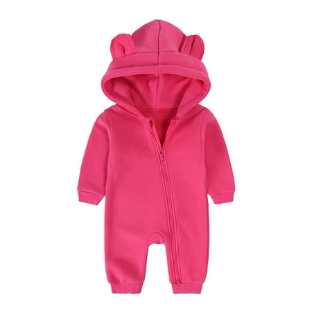 

QIANGONG Baby Boys Bodysuits Solid Baby Boys Bodysuits Hooded Long Sleeve Baby Boys Bodysuits Hot Pink 9-12 Months