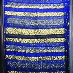 The Ribbon People Sheer Blue and Gold Striped Woven Wired Craft Ribbon 1.5" x 25 Yards