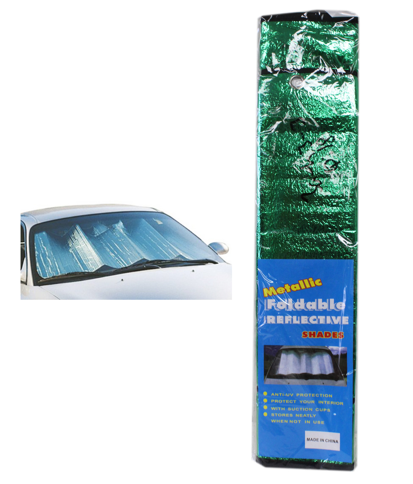 Green Metallic Foldable Reflective Car Windshield Shade