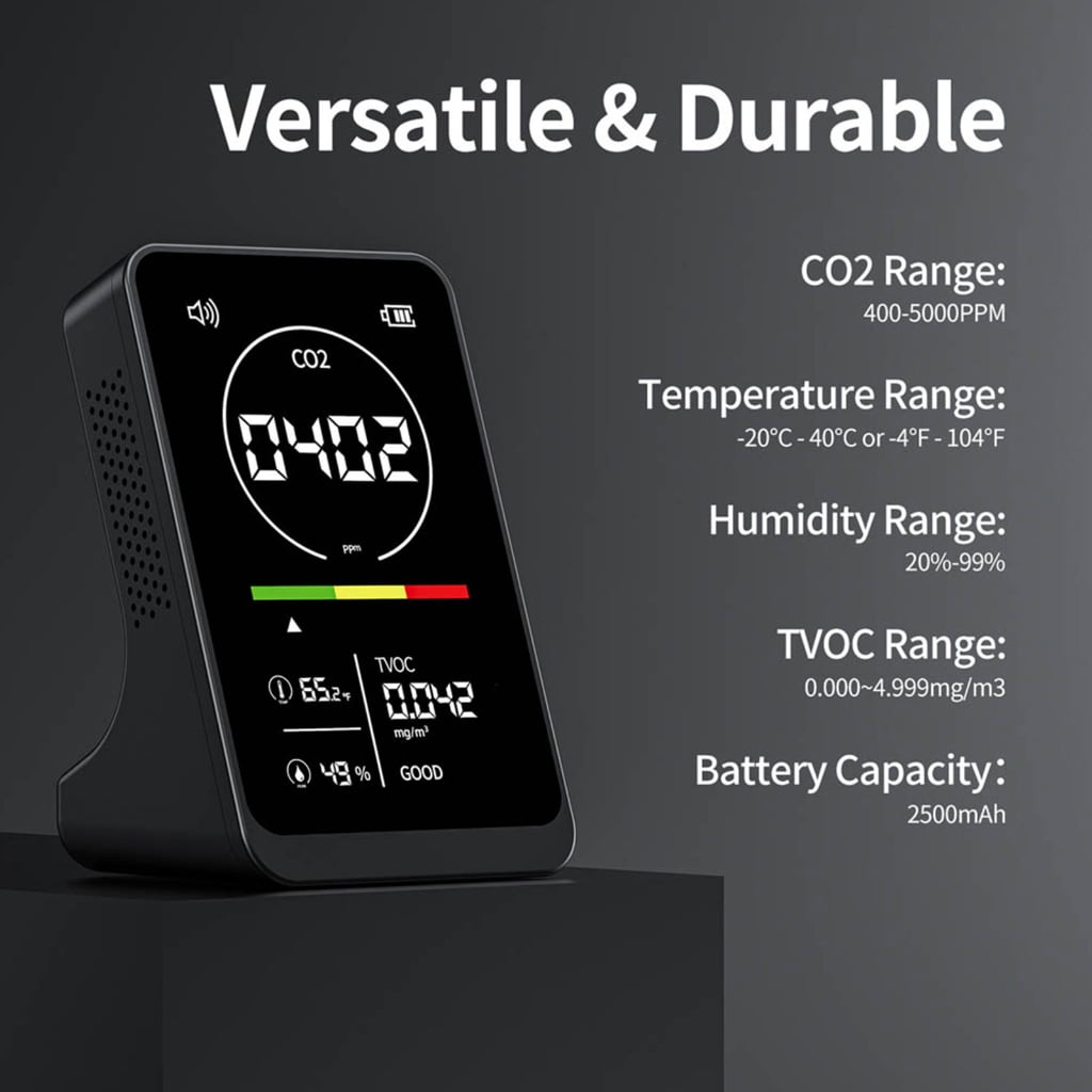 Air Quality Meter Carbon Dioxide Detector Temperature Humidity TVOC Detection