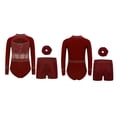 thumbnail image 4 of Runhomal Kids Girls Shiny Rhinestone Long Sleeve Gymnastic Leotard Ballet Tumbling Dance Unitard with Shorts Set Burgundy 10, 4 of 5