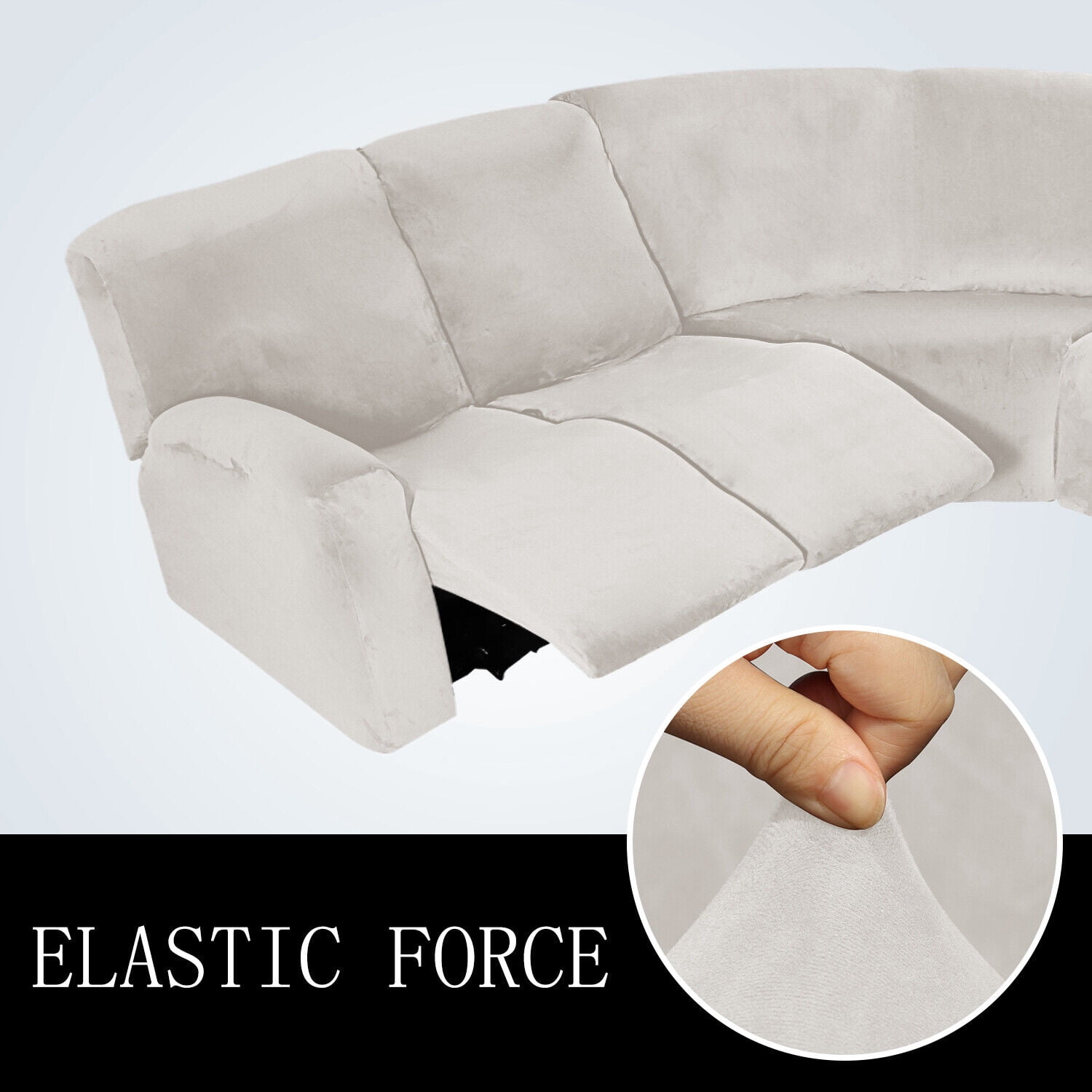 TOPCHANCES Velvet Recliner Sofa Covers, 5 Seat Corner Sofa Covers Stretch Furniture Protector Including 2 Arm Pieces, 4 Seat and Backrest Pieces and 1 Corner Piece, Ivory