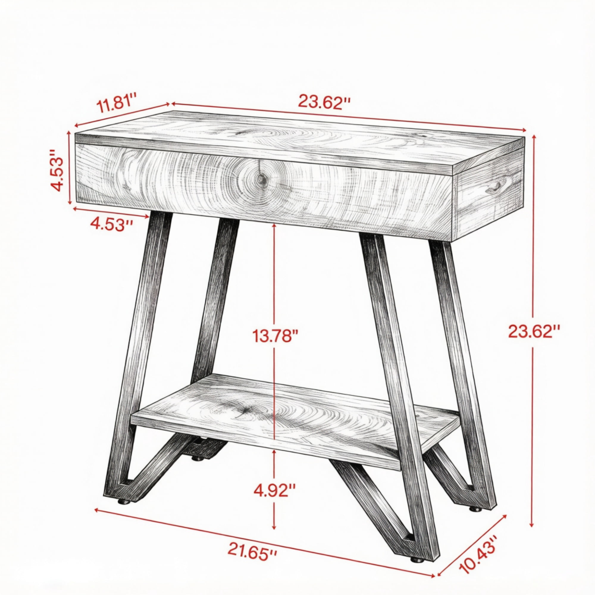Solid Wood Side Table with A-Frame Design for Living Room