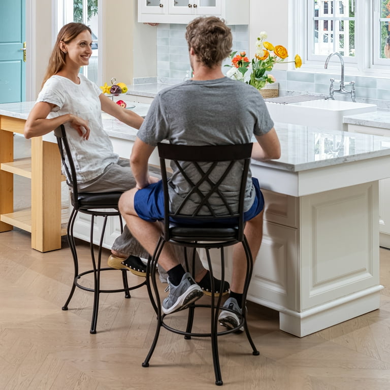 Homy Casa Modernos Bar Stools 26 Swivel PU Upholstery Set of 2 Industrial Style Walmart