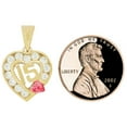 thumbnail image 5 of 14k Yellow Gold, Heart 15 Anos Quinceanera Pendant Charm Red White Created Jul CZ 14mm Wide with 18" Dainty Neck Chain, 5 of 7