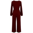 thumbnail image 6 of Arlun 2026 Formal Jumpsuits for Women Dressy Long Sleeve V-Neck Wrapped Wide-Leg Rompers Trendy Pleated Waisted Solid Color Loose Comfy Business Casual Outfits XL, 6 of 6