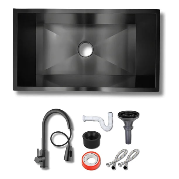 Tarja Negra 80x45 Submontar Para Cocina Una Tina con Mezcladora y Accesorios – KADINOX PLUS
