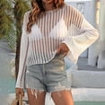 thumbnail image 2 of Tqyyweavej Bathing Suits Crochet Coverups for Women V Neck Solid Color Crop Top Swim Cover Up Free Size Long Sleeve Swimsuit Cover Up, 2 of 6