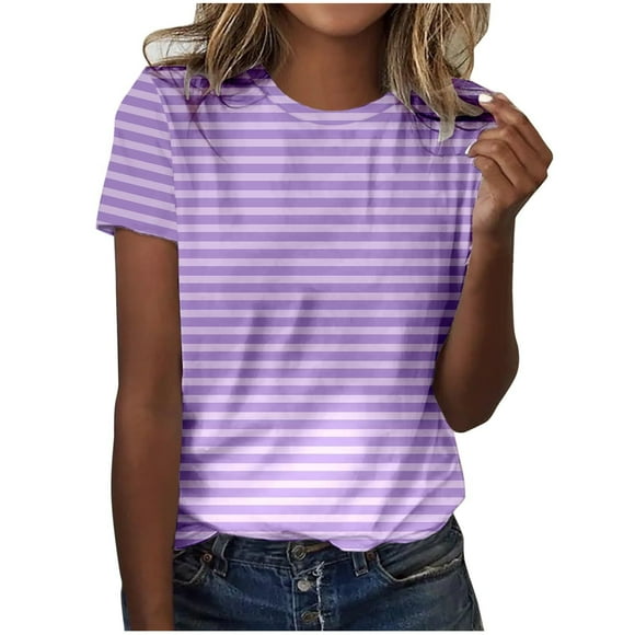 Camisetas de Manga Corta para Mujeres Moda Impresa Cuello Redondo Camiseta, Lentejuelas Detalle para Primavera Verano Casual Y Fiesta
