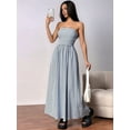 thumbnail image 2 of Women Striped Strapless Sleeveless Flowy Summer Casual Tube Maxi Long Dress with Pockets Blue L, 2 of 7