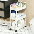 thumbnail image 4 of 3-Tier Rolling Storage Cart with Handle - Multi-Purpose Organizer for Kitchen, Bathroom, and Living Room - Mobile Shelving Unit for Toiletries, Kitchen Supplies, and More ( White ), 4 of 6